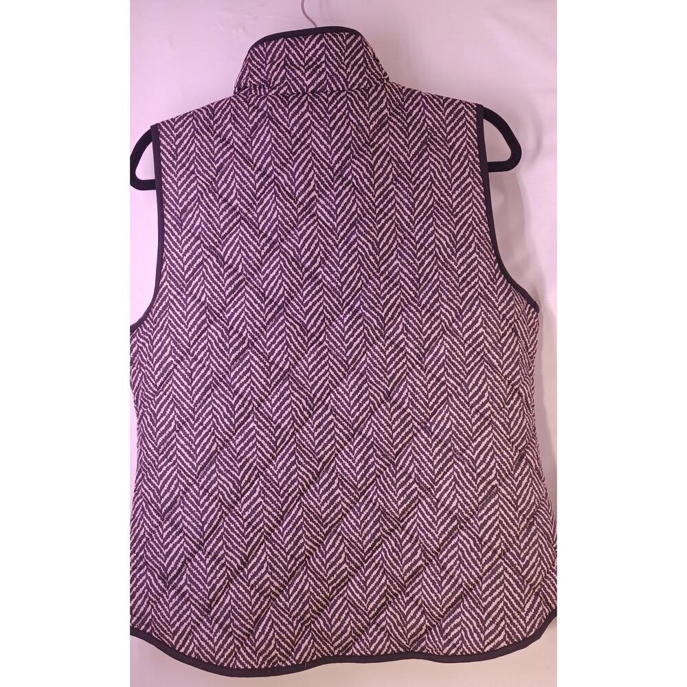 Savile Row Co. Women's Large Quilted Zip-Up Herringbone Vest Black White Preppy - Picture 4 of 7
